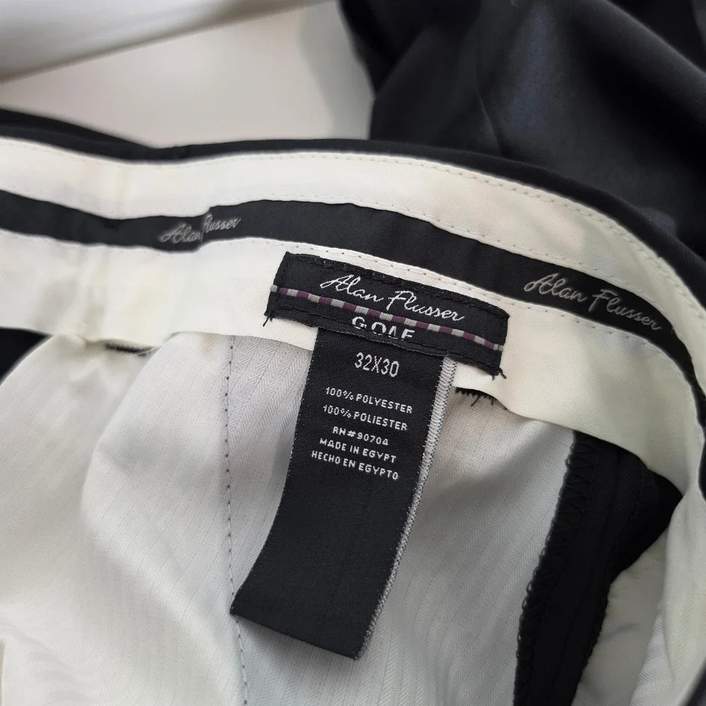 Alan Flusser Golf Pants Mens 32x30 Black Pleated Cuffed No Iron NWT